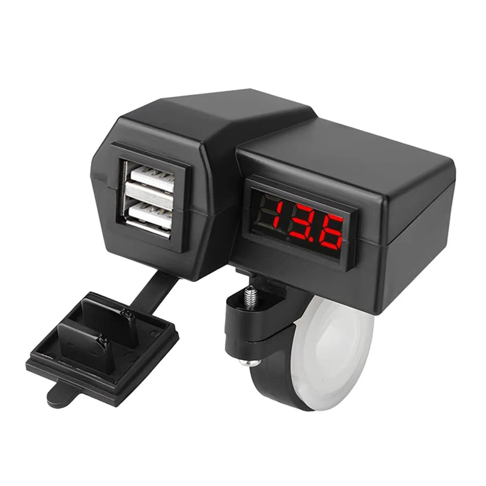 Φορτιστής με 2 USB Fast Charger 5V 3.1A και βολτόμετρο για μηχανή Φορτιστής με 2 USB Fast Charger 5V 3.1A και βολτόμετρο για μηχανή
