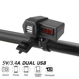 Φορτιστής με 2 USB Fast Charger 5V 3.1A και βολτόμετρο για μηχανή Φορτιστής με 2 USB Fast Charger 5V 3.1A και βολτόμετρο για μηχανή