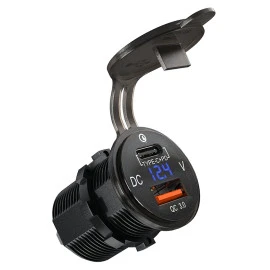 Φορτιστής USB Quick Charger+Type-C με βολτόμετρο Φορτιστής USB Quick Charger+Type-C με βολτόμετρο