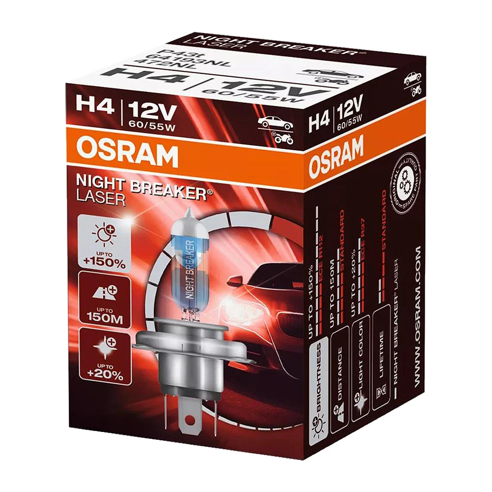 Λάμπα αυτοκινήτου & μοτοσυκλέτας Osram Night Breaker Laser +150% H4 Αλογόνου 3900K Φυσικό Λευκό 12V 60/55W 1τμχ Λάμπα αυτοκινήτου & μοτοσυκλέτας Osram Night Breaker Laser +150% H4 Αλογόνου 3900K Φυσικό Λευκό 12V 60/55W 1τμχ