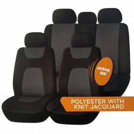 Καλύμματα καθισμάτων Full Set διαιρι Grey Line Polyester with knit Jacquard μαύρο-γκρι 11τμχ