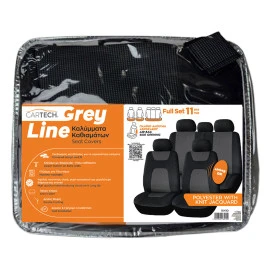 Καλύμματα καθισμάτων Full Set διαιρι Grey Line Polyester with knit Jacquard μαύρο-γκρι 11τμχ