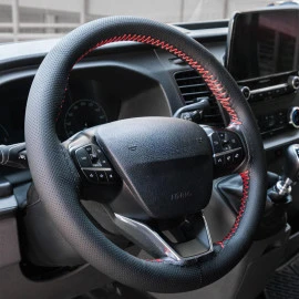 Ραφτό Κάλυμμα Τιμονιού Cartech Microfiber Leather 10εκ. Medium Μαύρο με Μαύρη/Μπλε/Κόκκινη κλωστή