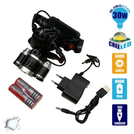 GloboStar 06003 πανίσχυρος φακός κεφαλής LED CREE XML2-T6 CHIP επαναφορτιζόμενος 3000 Lumen 6000mAh  GloboStar 06003 πανίσχυρος φακός κεφαλής LED CREE XML2-T6 CHIP επαναφορτιζόμενος 3000 Lumen 6000mAh
