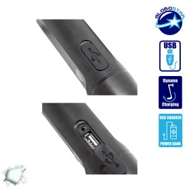GloboStar 07019 αυτόνομος φορητός φακός USB LED με δυναμό φόρτισης και μπαταρίες  GloboStar 07019 αυτόνομος φορητός φακός USB LED με δυναμό φόρτισης και μπαταρίες