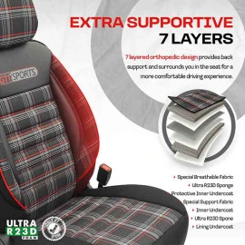 Καλύμματα αυτοκινήτου Otom GTI sports design universal jacquard / lacost / δερματίνη σετ εμπρός / πίσω μαύρο - κόκκινο GTI-801 11 τεμάχια Καλύμματα αυτοκινήτου Otom GTI sports design universal jacquard / lacost / δερματίνη σετ εμπρός / πίσω μαύρο - κόκκινο GTI-801 11 τεμάχια