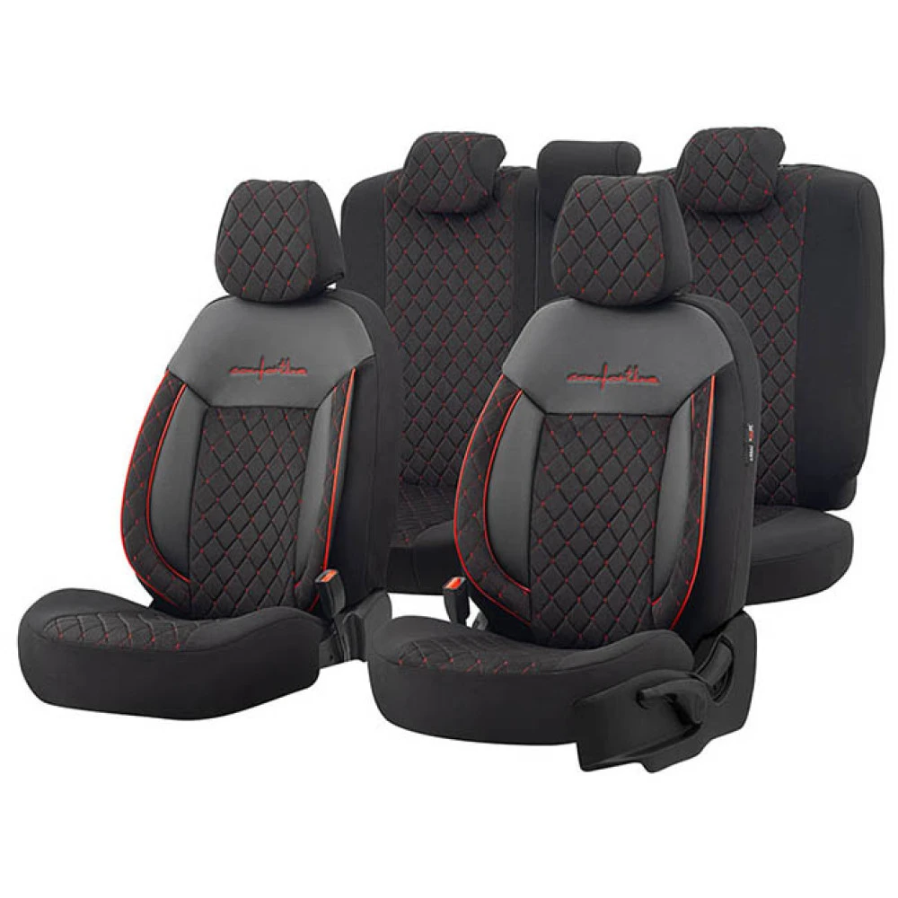 Καλύμματα αυτοκινήτου Otom comfortline VIP design universal sued / rachel / δερματίνη καπιτονέ σετ εμπρός / πίσω μαύρο με κόκκινο κέντημα CMV-231 11 τεμάχια Καλύμματα αυτοκινήτου Otom comfortline VIP design universal sued / rachel / δερματίνη καπιτονέ σετ εμπρός / πίσω μαύρο με κόκκινο κέντημα CMV-231 11 τεμάχια