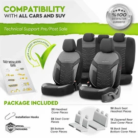 Καλύμματα αυτοκινήτου Otom reflective design universal jacquard / rachel / δερματίνη σετ εμπρός / πίσω μαύρο με άσπρη ραφή RFL-2602 11 τεμάχια Καλύμματα αυτοκινήτου Otom reflective design universal jacquard / rachel / δερματίνη σετ εμπρός / πίσω μαύρο με άσπρη ραφή RFL-2602 11 τεμάχια