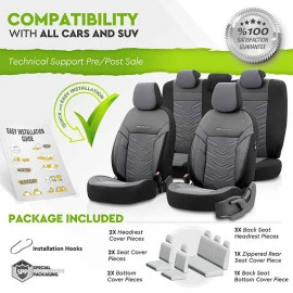 Καλύμματα αυτοκινήτου Otom Reflective design universal jacquard / rachel / δερματίνη σετ εμπρός / πίσω μαύρο - σκούρο Γκρι RFL-2603 11 τεμάχια Καλύμματα αυτοκινήτου Otom Reflective design universal jacquard / rachel / δερματίνη σετ εμπρός / πίσω μαύρο - σκούρο Γκρι RFL-2603 11 τεμάχια