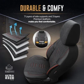 Καλύμματα αυτοκινήτου Otom Throne universal λινό ύφασμα / rachel / δερματίνη σετ εμπρός / πίσω μαύρο με κόκκινη ραφή THR-101 11 τεμάχια Καλύμματα αυτοκινήτου Otom Throne universal λινό ύφασμα / rachel / δερματίνη σετ εμπρός / πίσω μαύρο με κόκκινη ραφή THR-101 11 τεμάχια