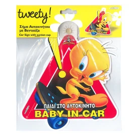 Πλαστικό τρίγωνο Παιδί Στο Αυτοκίνητο Skater Tweety με βεντούζα 1τμχ Πλαστικό τρίγωνο Παιδί Στο Αυτοκίνητο Skater Tweety με βεντούζα 1τμχ