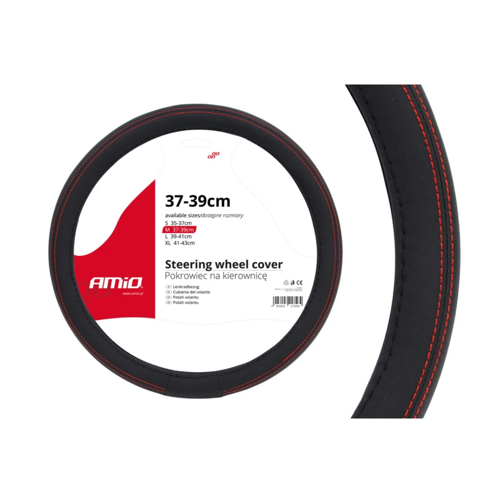 Κάλυμμα τιμονιού 37/39cm AMiO SWC-01 μαύρο με κόκκινη ραφή Κάλυμμα τιμονιού 37/39cm AMiO SWC-01 μαύρο με κόκκινη ραφή