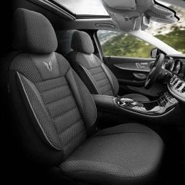 Καλύμματα αυτοκινήτου Otom Toro Design Universal βαμβακερό ύφασμα / Δερματίνη σετ εμπρός / Πίσω μαύρο - γκρι ΤRΟ-902 11τμχ