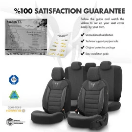 Καλύμματα αυτοκινήτου Otom Toro Design Universal βαμβακερό ύφασμα / Δερματίνη σετ εμπρός / Πίσω μαύρο - γκρι ΤRΟ-902 11τμχ