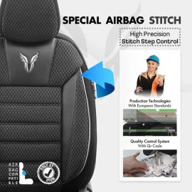 Καλύμματα αυτοκινήτου Otom Toro Design Universal βαμβακερό ύφασμα / Δερματίνη σετ εμπρός / Πίσω μαύρο - γκρι ΤRΟ-902 11τμχ