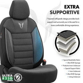 Καλύμματα αυτοκινήτου Otom Toro Design Universal βαμβακερό ύφασμα / Δερματίνη σετ εμπρός / Πίσω μαύρο - γκρι ΤRΟ-902 11τμχ