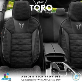 Καλύμματα αυτοκινήτου Otom Toro Design Universal βαμβακερό ύφασμα / Δερματίνη σετ εμπρός / Πίσω μαύρο - γκρι ΤRΟ-902 11τμχ