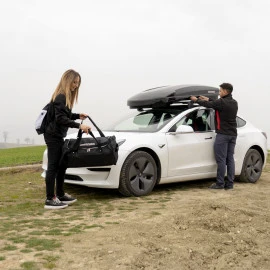 Μπαγκαζιέρα οροφής Menabo Satellite 600 DUO BLACK με διπλό άνοιγμα μαύρη γυαλιστερή