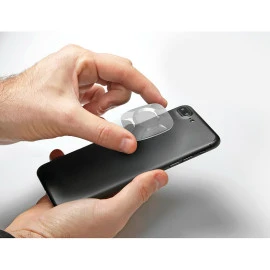 Αυτοκόλλητος αντάπτορας κινητού Optiline Universal εφαρμογής σε διάφανο χρώμα με διαστάσεις 39 x 46,5 mm και σύστημα Duolock