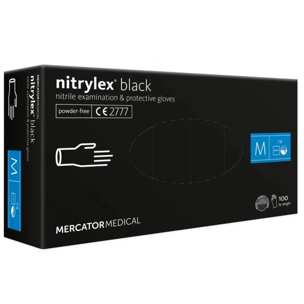 Γάντια νιτριλίου AMiO Mercator Nitrylex Basic σε μαύρο χρώμα Medium (M) - 100 Τεμ. (MER13329)
