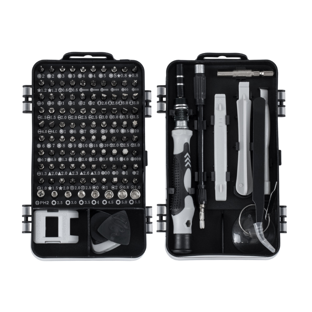 GLOBOSTAR® ELEKIT 79996 Ολοκληρωμένο Mini DIY ΚΙΤ με 115 Μικροεργαλεία σε 1 Βαλιτσάκι - Μαύρο & Λευκό - Μ15.5 x Π10 x Υ5cm