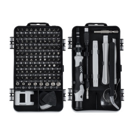 GLOBOSTAR® ELEKIT 79996 Ολοκληρωμένο Mini DIY ΚΙΤ με 115 Μικροεργαλεία σε 1 Βαλιτσάκι - Μαύρο & Λευκό - Μ15.5 x Π10 x Υ5cm