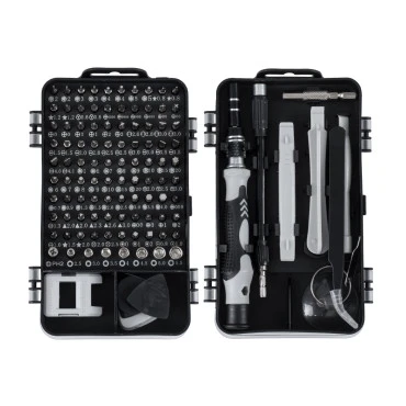 GLOBOSTAR® ELEKIT 79996 Ολοκληρωμένο Mini DIY ΚΙΤ με 115 Μικροεργαλεία σε 1 Βαλιτσάκι - Μαύρο & Λευκό - Μ15.5 x Π10 x Υ5cm