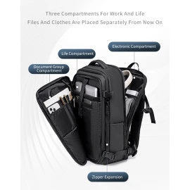 Τσάντα Πλάτης Arctic Hunter B00866 με Θήκη Laptop 15.6", Αεροστεγή Θήκη & Επέκταση 35.5L/49.5L Μαύρη