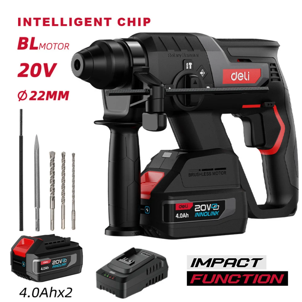 DELI κρουστικό σκαπτικό μπαταρίας DE-DC20-2D4, Brushless, 20V, 2x 4Ah, 2J
