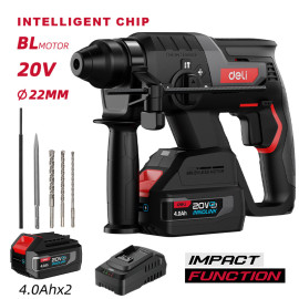 DELI κρουστικό σκαπτικό μπαταρίας DE-DC20-2D4, Brushless, 20V, 2x 4Ah, 2J