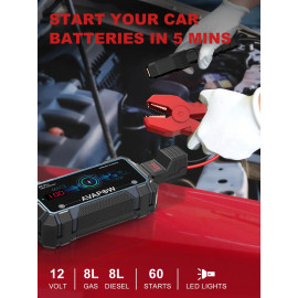AVAPOW A9 Pro Εκκινητής Μπαταρίας Αυτοκινήτου 12V/2500A με Φακό και Power Bank 16000mAh