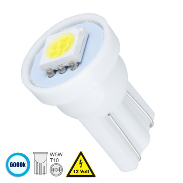 GloboStar® 81044 Λάμπα Αυτοκινήτου T10 W5W LED 1 SMD 5050 0.8W 120lm 120° DC 12V IP20 Ψυχρό Λευκό 6000K