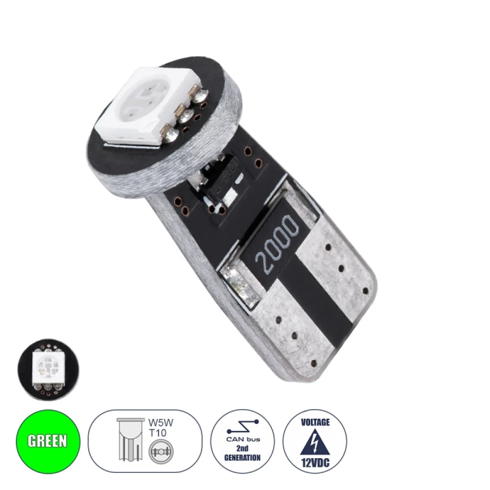 GloboStar® 81083 λάμπα αυτοκίνητου LED T10 W5W 2rd Generation Can-Bus Series 1xSMD5050 1.5W 120lm 120° DC 12-16V IP20 Φ1 x H2.2cm πράσινο GloboStar® 81083 λάμπα αυτοκίνητου LED T10 W5W 2rd Generation Can-Bus Series 1xSMD5050 1.5W 120lm 120° DC 12-16V IP20 Φ1 x H2.2cm πράσινο