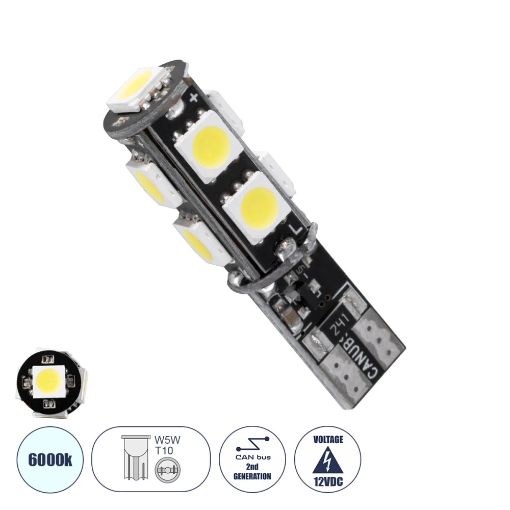 GloboStar® 81096 λάμπα αυτοκίνητου LED T10 W5W 2rd Generation Can-Bus Series 9xSMD5050 4.14W 540lm 360° DC 12-16V IP20 Ψυχρό Λευκό 6000K GloboStar® 81096 λάμπα αυτοκίνητου LED T10 W5W 2rd Generation Can-Bus Series 9xSMD5050 4.14W 540lm 360° DC 12-16V IP20 Ψυχρό Λευκό 6000K