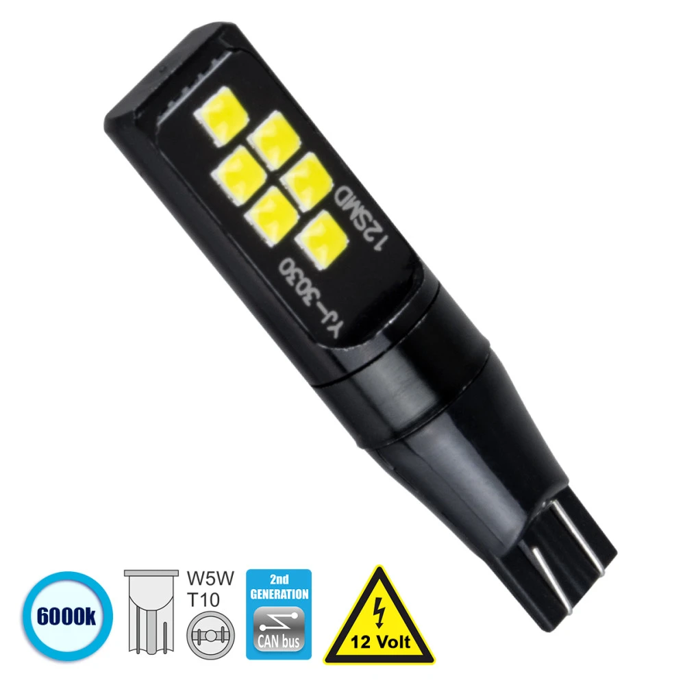 GloboStar® 81121 Λάμπα Αυτοκίνητου T10 W5W 2nd Gen CanBus Series LED 12 SMD 3030 8W 1200lm 360° DC 12V IP20 6000K GloboStar® 81121 Λάμπα Αυτοκίνητου T10 W5W 2nd Gen CanBus Series LED 12 SMD 3030 8W 1200lm 360° DC 12V IP20 6000K