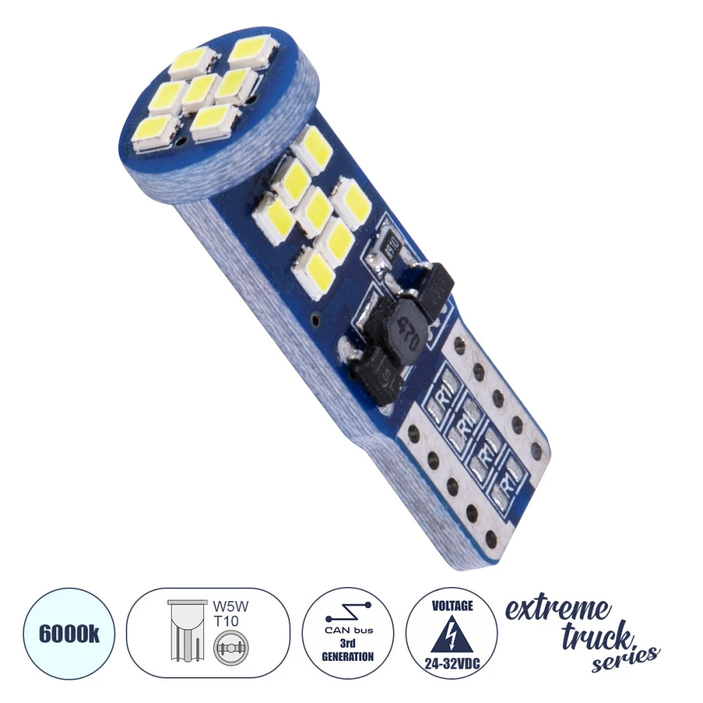 GloboStar® 81124 Λάμπα Αυτοκίνητου T10 W5W 3rd Gen Can-Bus Extreme Truck Series LED 21 SMD 3030 9W 1350lm 360° DC 24-32V IP20 Ψυχρό Λευκό 6000K GloboStar® 81124 Λάμπα Αυτοκίνητου T10 W5W 3rd Gen Can-Bus Extreme Truck Series LED 21 SMD 3030 9W 1350lm 360° DC 24-32V IP20 Ψυχρό Λευκό 6000K