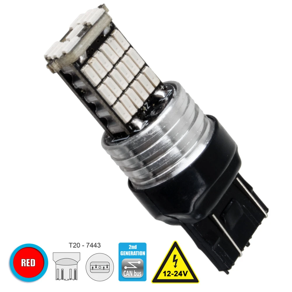 GloboStar® 81144 T20 7443 W21/5W 2rd Gen CanBus Series LED 45 SMD 4014 9W 1080lm 360° DC 12V IP20 Κόκκινο GloboStar® 81144 T20 7443 W21/5W 2rd Gen CanBus Series LED 45 SMD 4014 9W 1080lm 360° DC 12V IP20 Κόκκινο