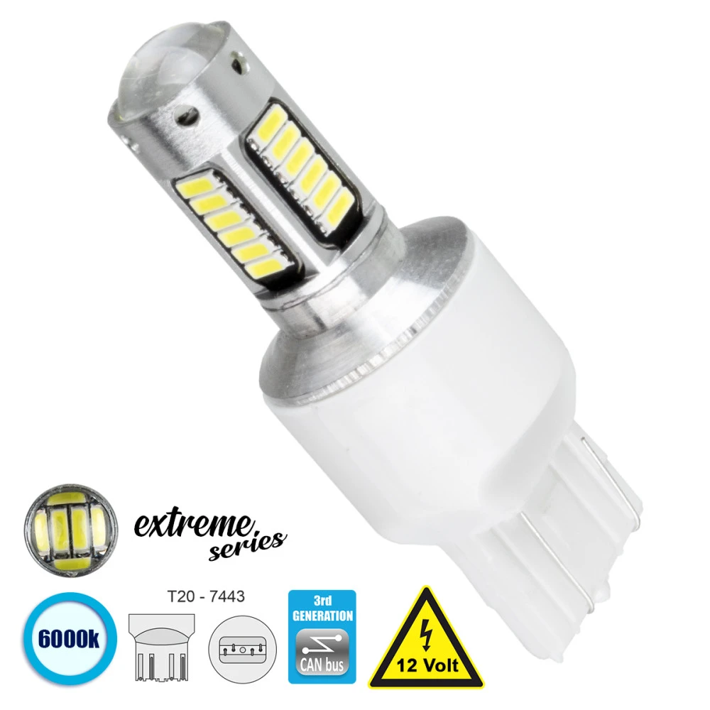 GloboStar® 81148 Λάμπα Αυτοκίνητου T20 7443 W21/5W 3rd Gen CanBus Extreme Series LED 30 SMD 4014 6W 900lm 360° DC 12V IP20 6000K GloboStar® 81148 Λάμπα Αυτοκίνητου T20 7443 W21/5W 3rd Gen CanBus Extreme Series LED 30 SMD 4014 6W 900lm 360° DC 12V IP20 6000K