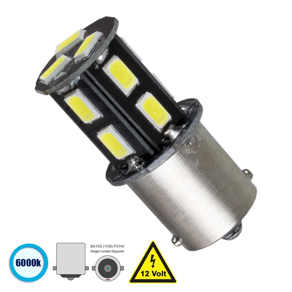 GloboStar® 81206 Λάμπα Αυτοκίνητου 1156 - BA15S - P21W LED 13 SMD 5630 3W 450lm 360° DC 12V IP20 Ψυχρό Λευκό 6000K GloboStar® 81206 Λάμπα Αυτοκίνητου 1156 - BA15S - P21W LED 13 SMD 5630 3W 450lm 360° DC 12V IP20 Ψυχρό Λευκό 6000K