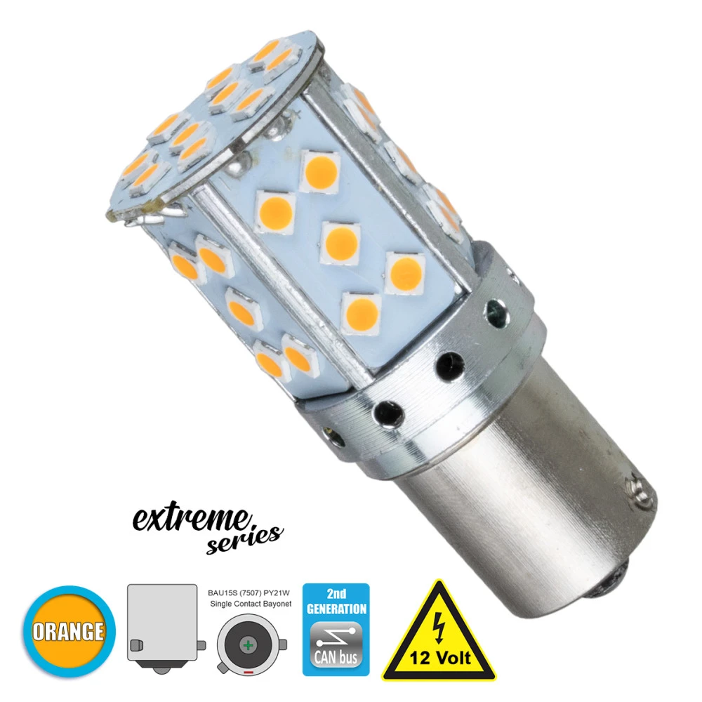GloboStar® 81241 BAU15S 7507 PY21W 2nd Gen CanBus Extreme Series LED 35 SMD 3030 17W 2040lm 360° DC 12V IP20 Πορτοκαλί GloboStar® 81241 BAU15S 7507 PY21W 2nd Gen CanBus Extreme Series LED 35 SMD 3030 17W 2040lm 360° DC 12V IP20 Πορτοκαλί