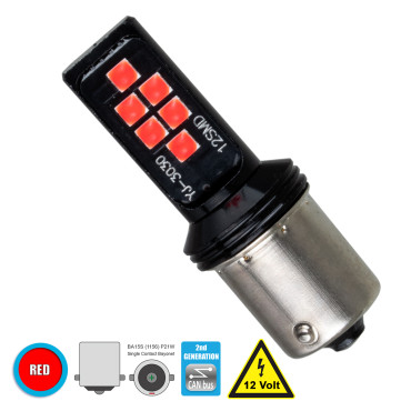 GloboStar® 81246 BA15S 1156 P21W 2nd Gen CanBus Series LED 12 SMD 3030 8W 960lm 360° DC 12V IP20 Κόκκινο