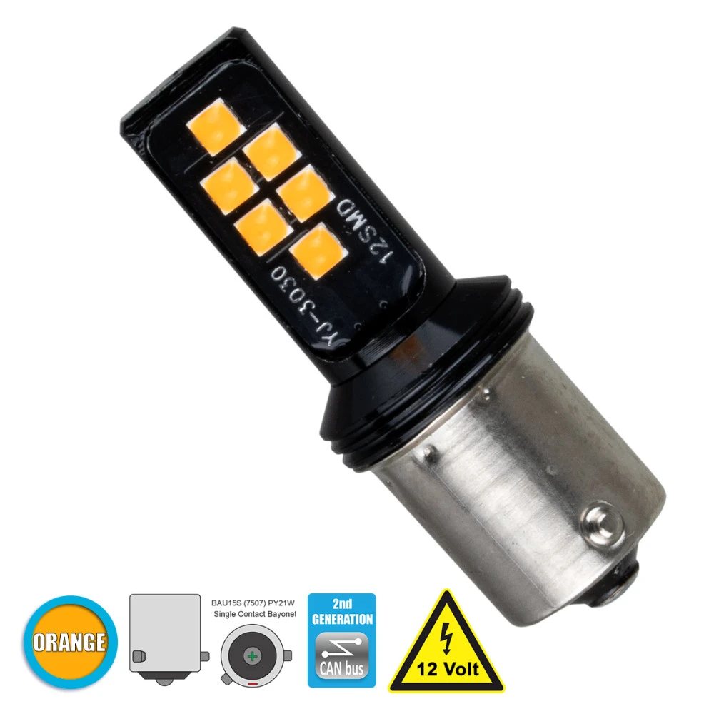 GloboStar® 81247 BAU15S 7507 PY21W 2nd Gen CanBus Series LED 12 SMD 3030 8W 960lm 360° DC 12V IP20 Πορτοκαλί GloboStar® 81247 BAU15S 7507 PY21W 2nd Gen CanBus Series LED 12 SMD 3030 8W 960lm 360° DC 12V IP20 Πορτοκαλί