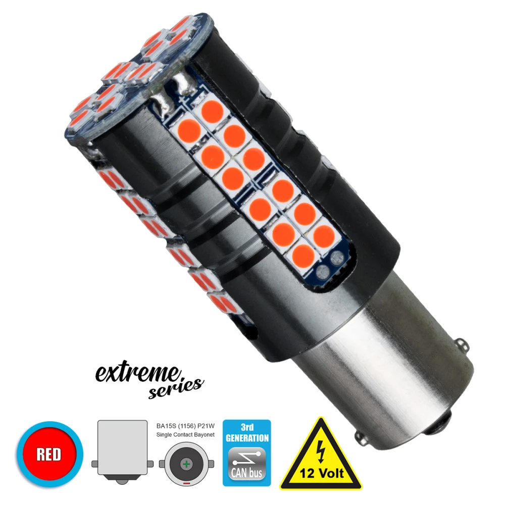 GloboStar® 81252 BA15S 1156 P21W 3rd Gen CanBus Extreme Series LED 66 SMD 3030 15W 1800lm 360° DC 12V IP20 Κόκκινο GloboStar® 81252 BA15S 1156 P21W 3rd Gen CanBus Extreme Series LED 66 SMD 3030 15W 1800lm 360° DC 12V IP20 Κόκκινο