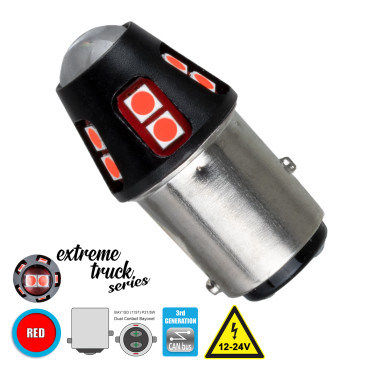 GloboStar® 81263 BAY15D 1157 P21/5W 3rd Gen CanBus Extreme Truck Series LED 12 SMD 3030 6W 720lm 360° DC 12-24V IP20 Κόκκινο