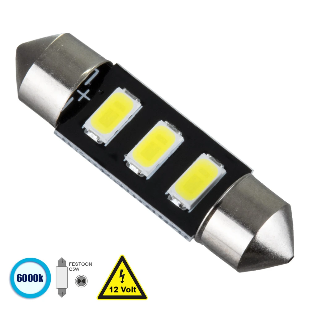 GloboStar® 81302 Λάμπα Αυτοκίνητου 36mm FESTOON - C5W LED 3 SMD 5630 1.5W 225lm 120° DC 12V IP20 Ψυχρό Λευκό 6000K GloboStar® 81302 Λάμπα Αυτοκίνητου 36mm FESTOON - C5W LED 3 SMD 5630 1.5W 225lm 120° DC 12V IP20 Ψυχρό Λευκό 6000K