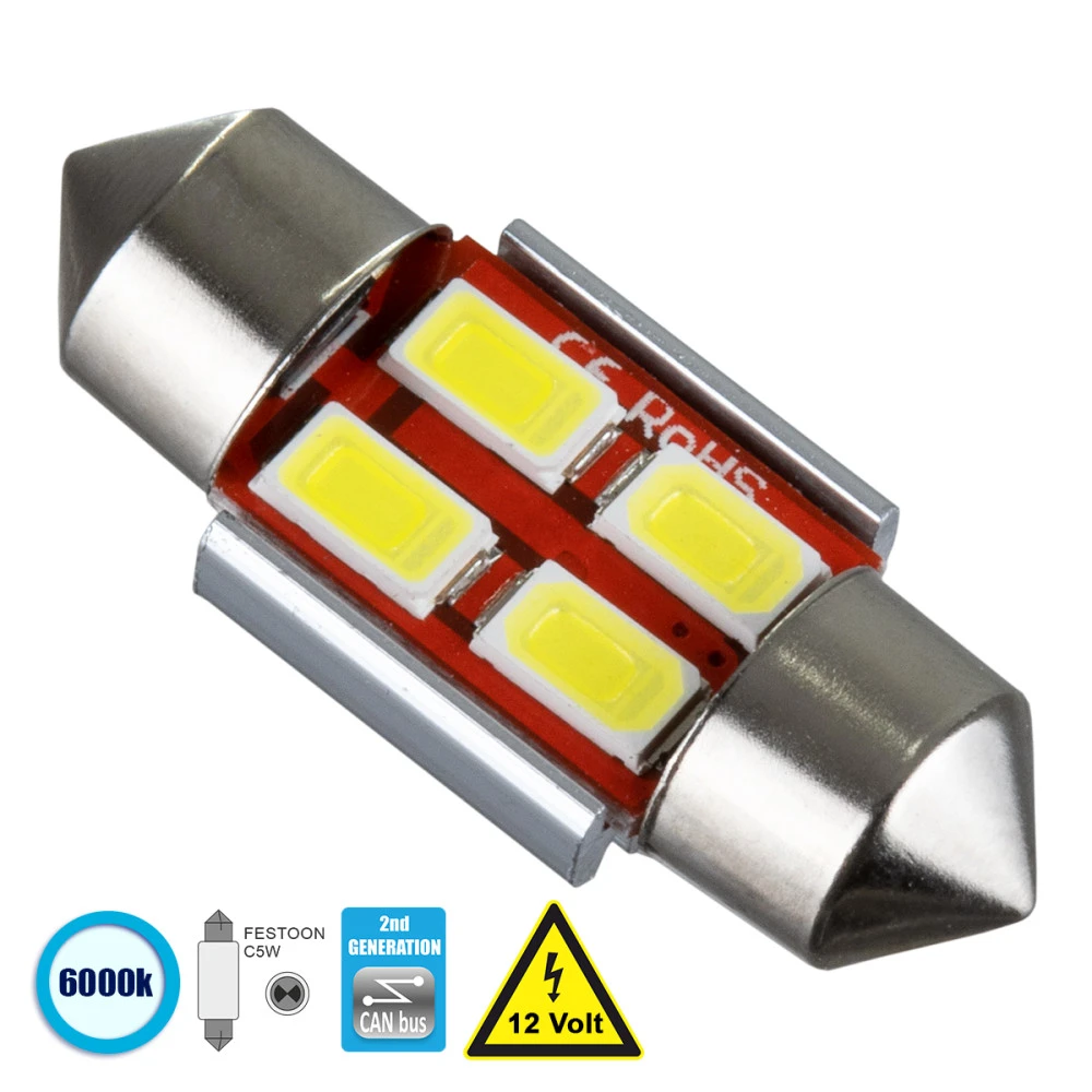 GloboStar® 81310 Λάμπα Αυτοκίνητου 31mm FESTOON - C5W 2nd Generation Can-Bus Series LED 4 SMD 5630 3W 450lm 120° DC 12V IP20 Ψυχρό Λευκό 6000K GloboStar® 81310 Λάμπα Αυτοκίνητου 31mm FESTOON - C5W 2nd Generation Can-Bus Series LED 4 SMD 5630 3W 450lm 120° DC 12V IP20 Ψυχρό Λευκό 6000K