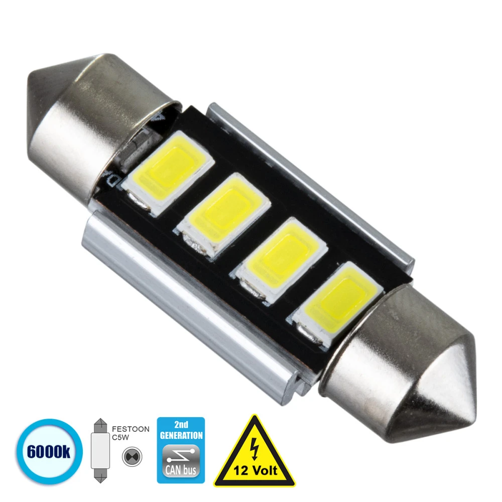 GloboStar® 81312 Λάμπα Αυτοκίνητου 36mm FESTOON - C5W 2nd Generation Can-Bus Series LED 4 SMD 5630 3W 450lm 120° DC 12V IP20 Ψυχρό Λευκό 6000K GloboStar® 81312 Λάμπα Αυτοκίνητου 36mm FESTOON - C5W 2nd Generation Can-Bus Series LED 4 SMD 5630 3W 450lm 120° DC 12V IP20 Ψυχρό Λευκό 6000K