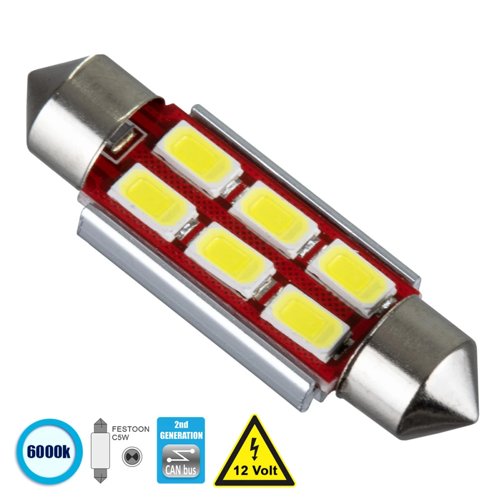 GloboStar® 81316 Λάμπα Αυτοκίνητου 39mm FESTOON - C5W 2nd Generation Can-Bus Series LED 6 SMD 5630 4W 600lm 120° DC 12V IP20 Ψυχρό Λευκό 6000K GloboStar® 81316 Λάμπα Αυτοκίνητου 39mm FESTOON - C5W 2nd Generation Can-Bus Series LED 6 SMD 5630 4W 600lm 120° DC 12V IP20 Ψυχρό Λευκό 6000K