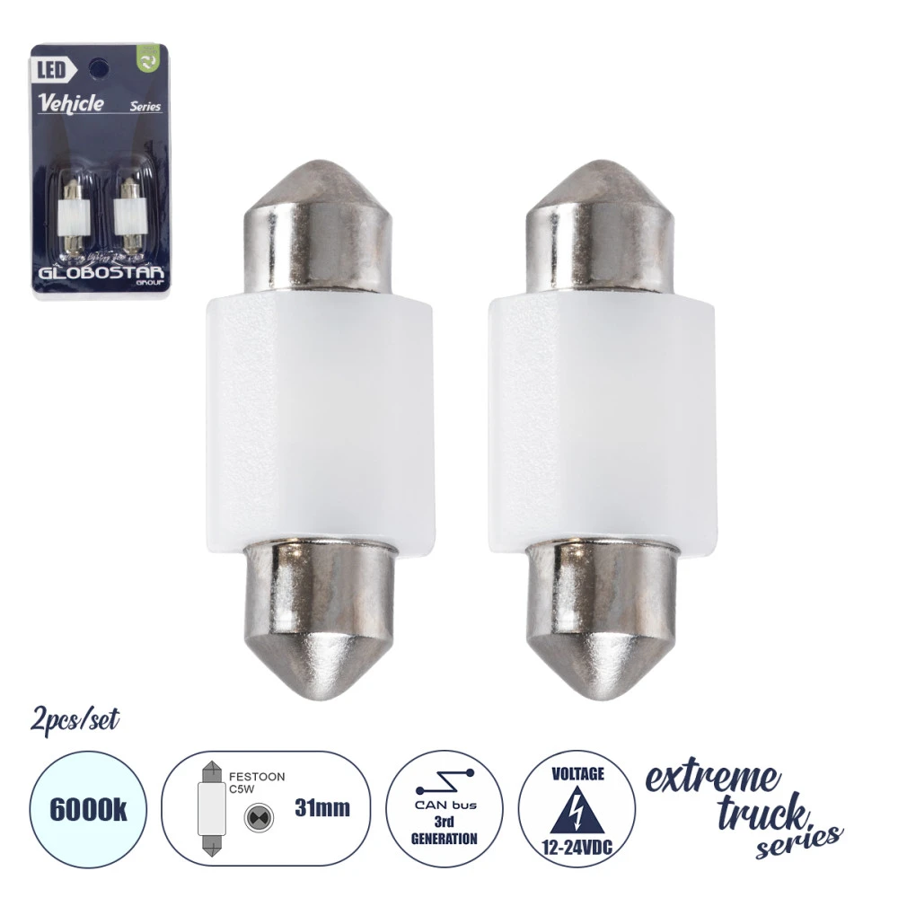 GloboStar® 81332-B Λάμπες Αυτοκινήτου LED 31mm FESTOON - C5W 2xSMD3030 3W 450lm 120° DC 12-24V IP20 Μ3.1 x Π12.5 x Υ1cm Ψυχρό Λευκό 6000K - Σετ 2 Τεμαχίων σε Blister GloboStar® 81332-B Λάμπες Αυτοκινήτου LED 31mm FESTOON - C5W 2xSMD3030 3W 450lm 120° DC 12-24V IP20 Μ3.1 x Π12.5 x Υ1cm Ψυχρό Λευκό 6000K - Σετ 2 Τεμαχίων σε Blister