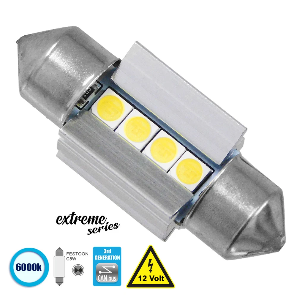 GloboStar® 81337 Λάμπα Αυτοκινήτου 31mm FESTOON - C5W 3rd Generation Can-Bus Extreme Series LED 4 SMD 3030 4W 600lm 120° DC 12V IP20 Ψυχρό Λευκό 6000K GloboStar® 81337 Λάμπα Αυτοκινήτου 31mm FESTOON - C5W 3rd Generation Can-Bus Extreme Series LED 4 SMD 3030 4W 600lm 120° DC 12V IP20 Ψυχρό Λευκό 6000K